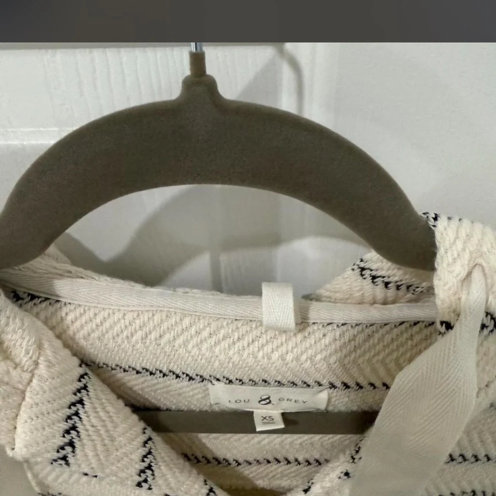 Lou & Grey Cream Striped Hooded Pullover Sweatshirt | Cozy Lounge Hoodie XS - Picture 3 of 3